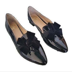 Vince Camuto Raylena Black Patent Leather Loafer Shoes Velvet Bow Size 6.5